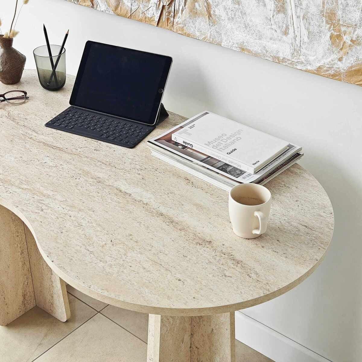 SCHREIBTISCH mit organisch-form Tischplatte 120/60/75 cm - Beige, Holzwerkstoff (8.5/60/75cm) - Calicosy