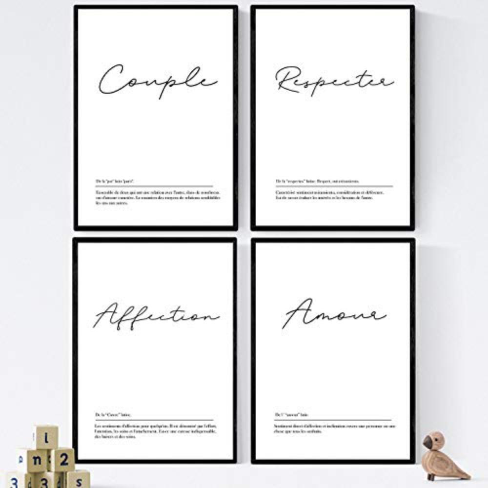 POSTER Set mit 4 Worten auf Französisch A4 Schwarzer Rahmen - Schwarz, Papier (29.7/3cm) - Nacnic