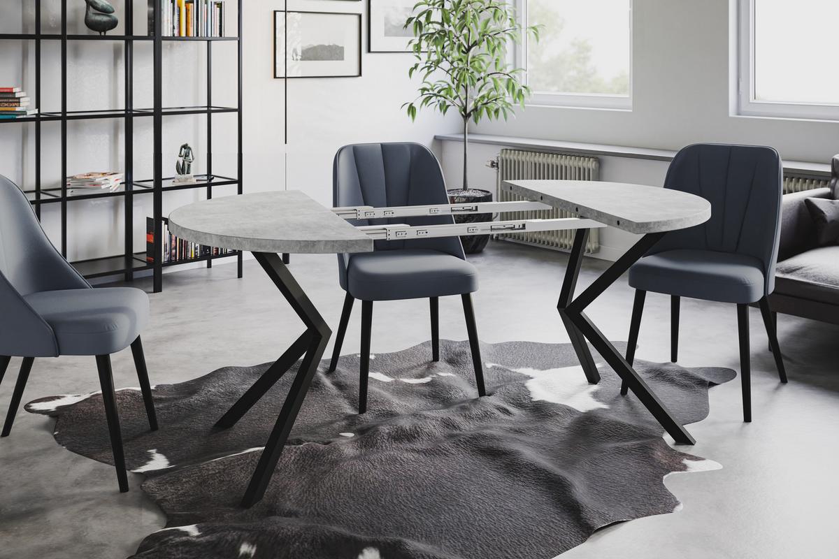 RUNDER Esszimmertisch LOFT LITEN, ausziehbarer Tisch Durchmesser: 100 cm/180 cm, Wohnzimmertisch Farbe: Hellgrau, mit Metallbeinen in Farbe Schwarz - Schwarz/Grau, Holzwerkstoff (100/100/76cm) - Alpi-Möbel