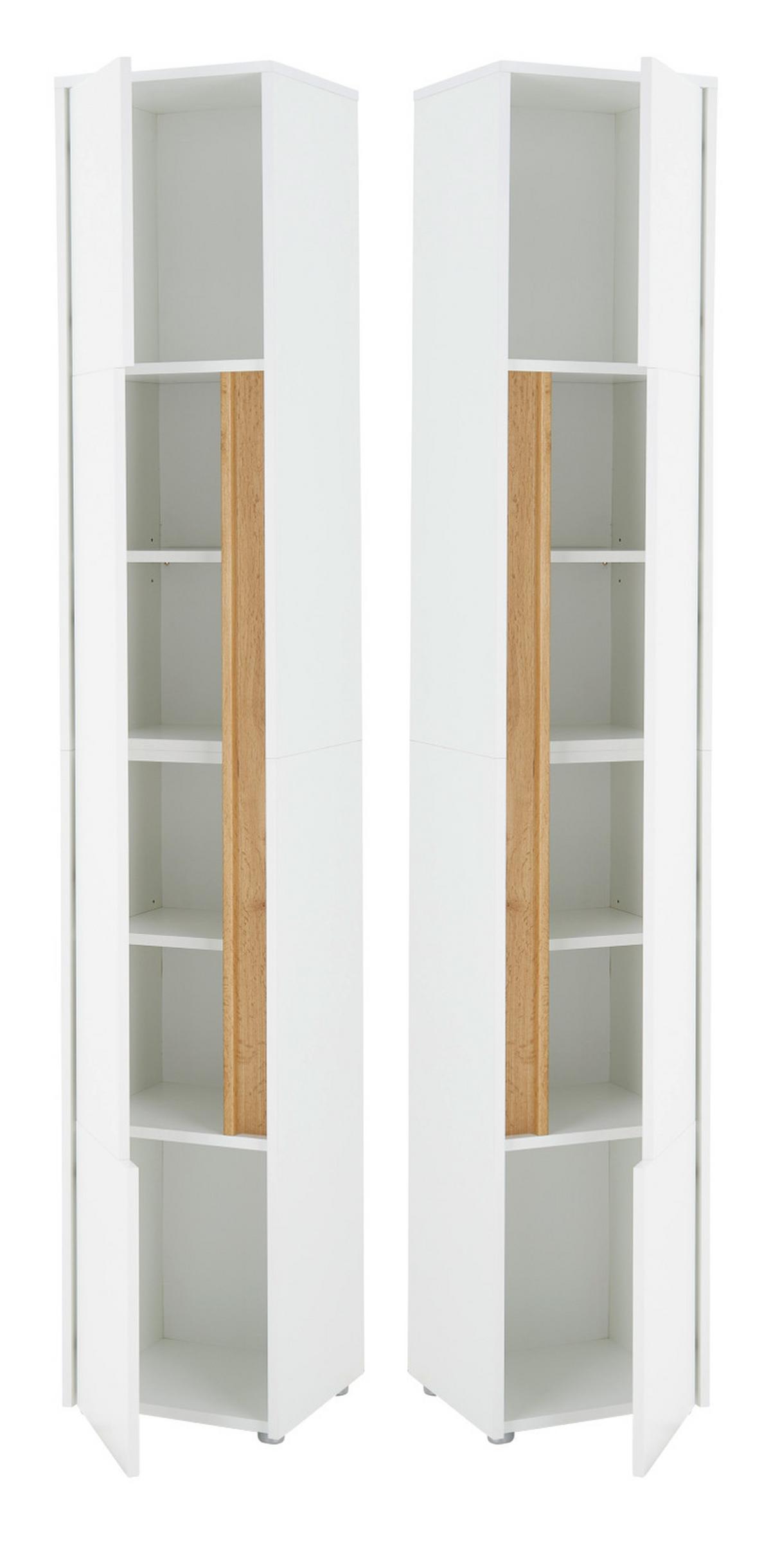 BAD-HOCHSCHRANK weiß, Wotan Eiche, Badschrank 34 x 200 cm - Eiche Wotan/Silberfarben, Holz/Holzwerkstoff (34/200/34cm) - Furn.Design