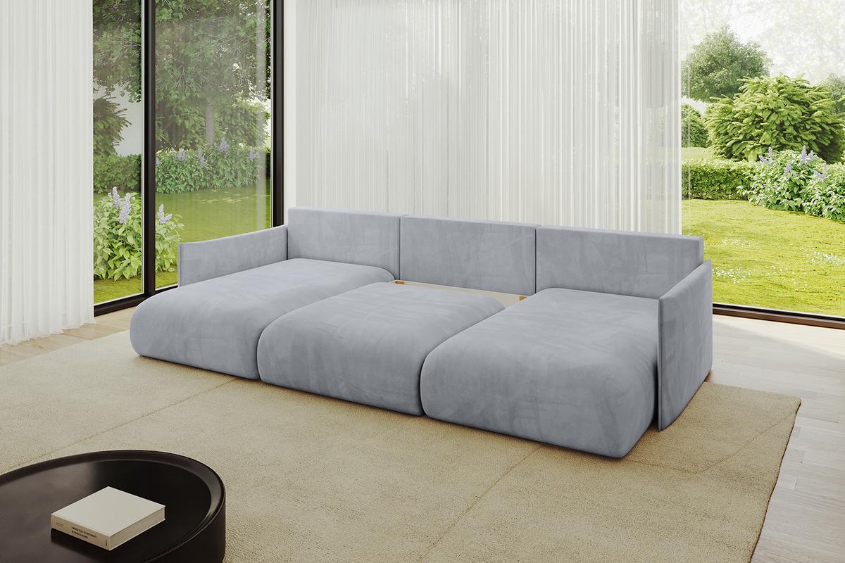 WOHNLANDSCHAFT mit Schlaffunktion und Bettkasten ONESK-U 317x177x72 Hellgrau Velours - Titanfarben, Holzwerkstoff/Kunststoff (317/72/177cm) - ALTDECOR
