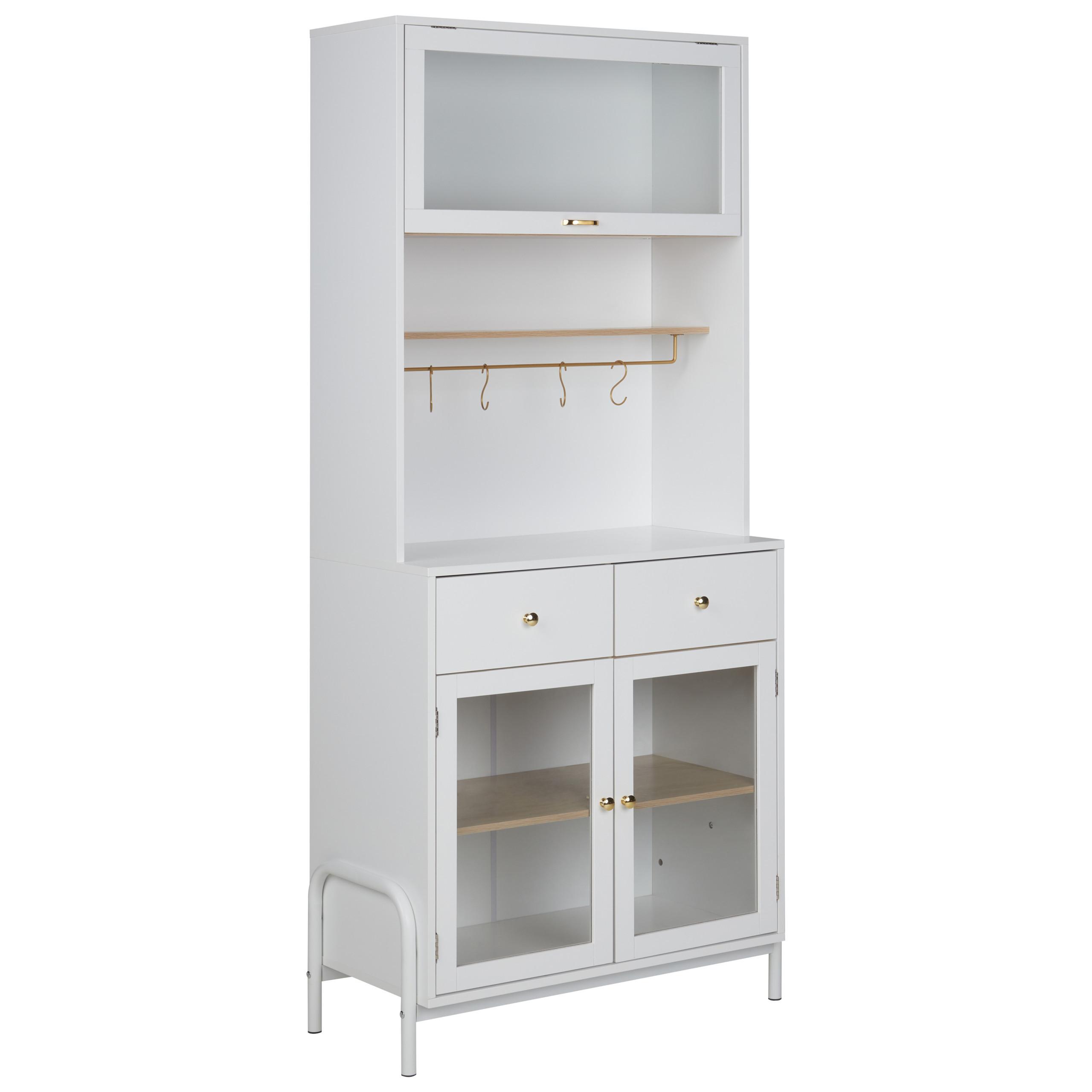 VITRINE mit Glastüren 82 cm Weiß Parlin - Weiß, Holzwerkstoff (82/180/40cm) - Beliani