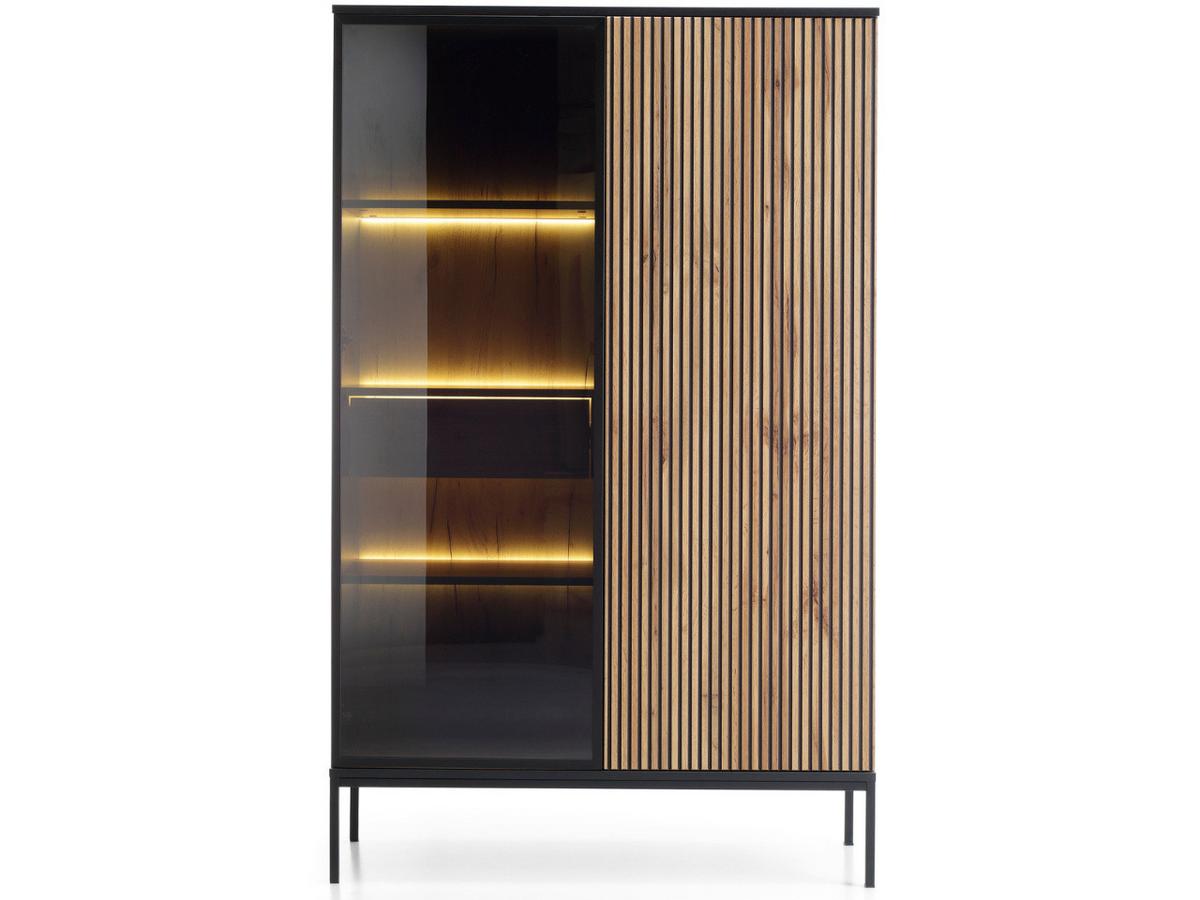 VITRINE Graphit, Wotan Eichefarben 104/166/39 cm Deo - Eiche Wotan/Schwarz, Glas/Naturmaterialien (104/166/39cm) - Graingold