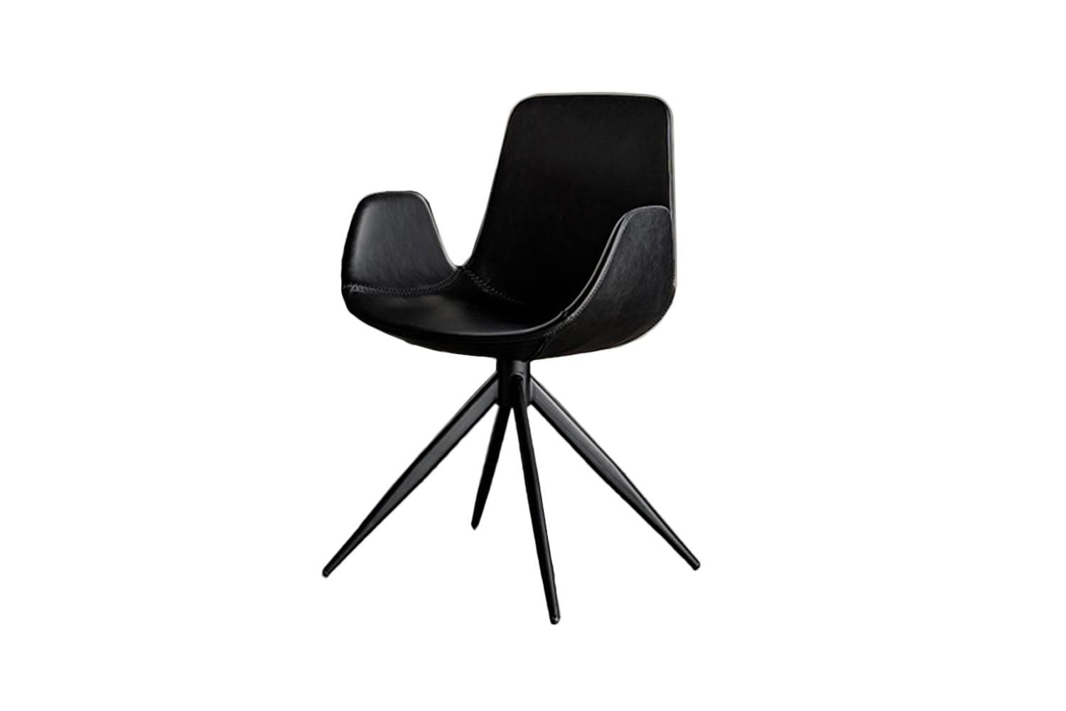 DREHSTUHL QUEN Schwarz Kunstleder Drehbar (180°) - Schwarz, Leder (55/82/55cm) - KAWOLA
