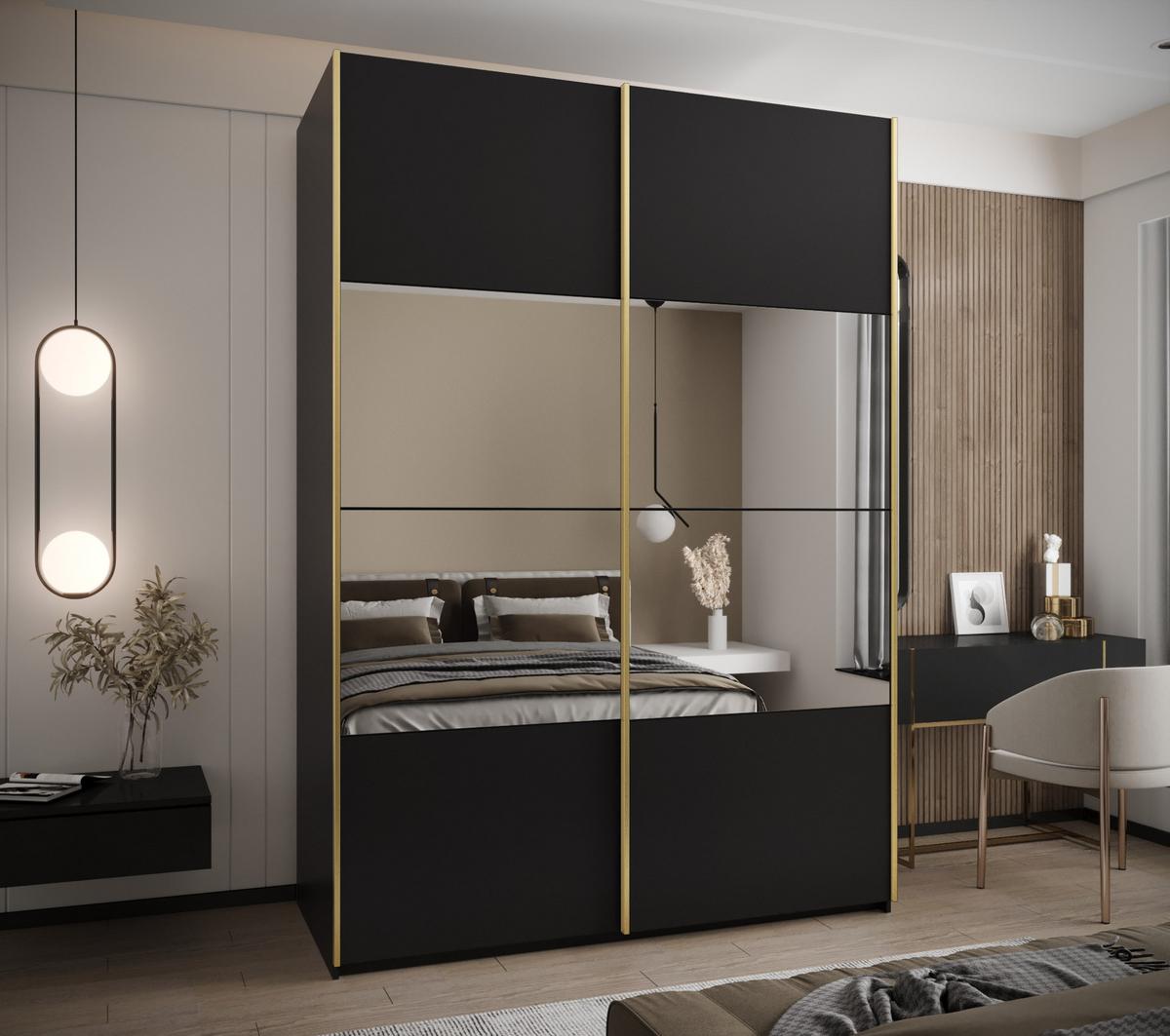 SCHWEBETÜRENSCHRANK 245,5/170/64 2-türig - Goldfarben/Schwarz, Holz/Metall (170/245/64cm) - Abiks Möbel