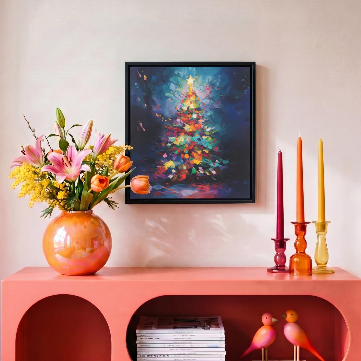 LEINWAND Bilder mit Rahmen - Weihnachtsbaum - Weihnachten - Abstrakt - Farbenfroh - 20x20 - Multicolor, Textil (20/20cm) - MuchoWow