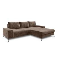 ECKSOFA L Form Artemia Hellbraun Samt 275/192/81 cm – modernes Sofa fürs Wohnzimmer R - Silberfarben/Hellgrau, Textil/Metall (275/192cm) - AX Living