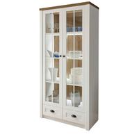 VITRINE weiß Pinie, Eiche hell Landhaus, Vitrinenschrank 90 x 198 cm - Eichefarben/Anthrazit, Holzwerkstoff/Metall (90/198/43cm) - Furn.Design