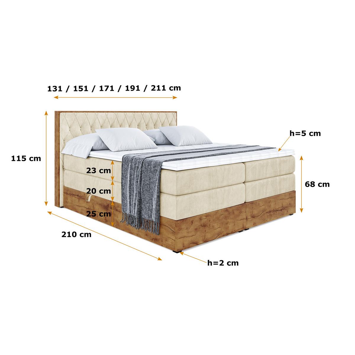BOXSPRINGBETT mit Matratze H3|H4 und Lattenrost - LOLLI5 KING-180x200 - Beige Monolith - Beige, Holzwerkstoff (180/200cm) - ALTDECOR