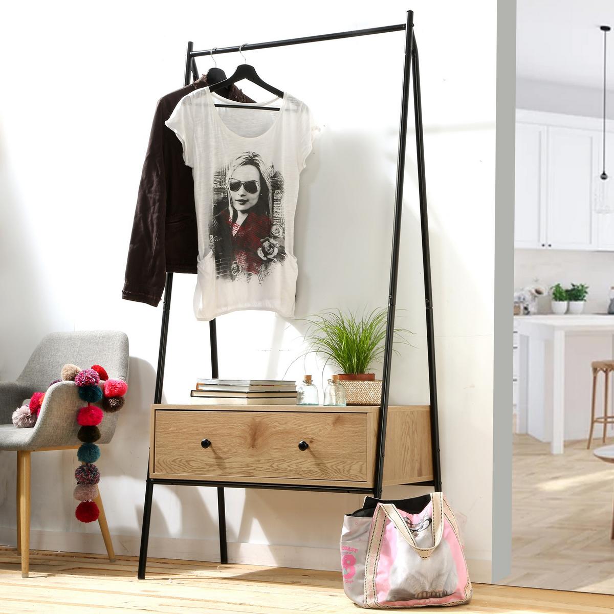 GARDEROBENSTÄNDER mit 1 Schublade in Eiche-Dekor H170cm - Eichefarben, Holzwerkstoff (39/170/46cm) - Calicosy