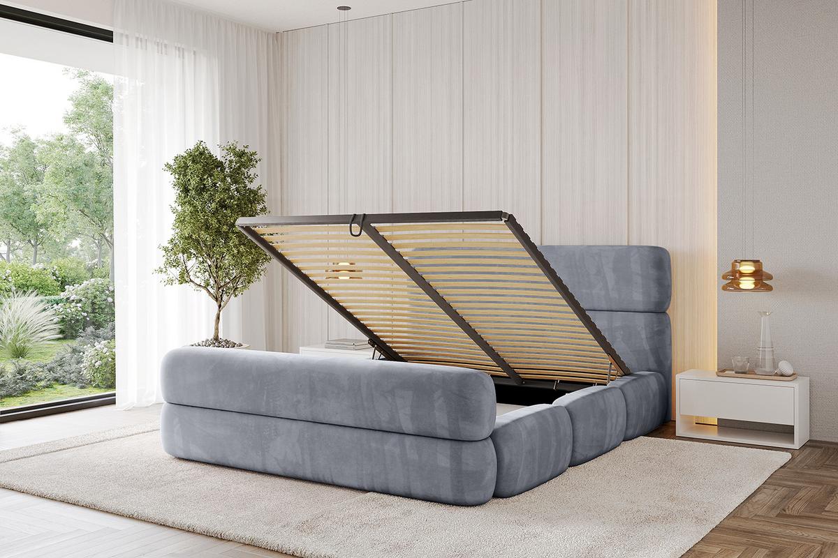 POLSTERBETT mit Bettkasten, Fußteil und Lattenrost, Boxbett ohne Matratze - ELVA-Z 180x200 Grau - Grau, Holzwerkstoff/Textil (180/200cm) - ALTDECOR
