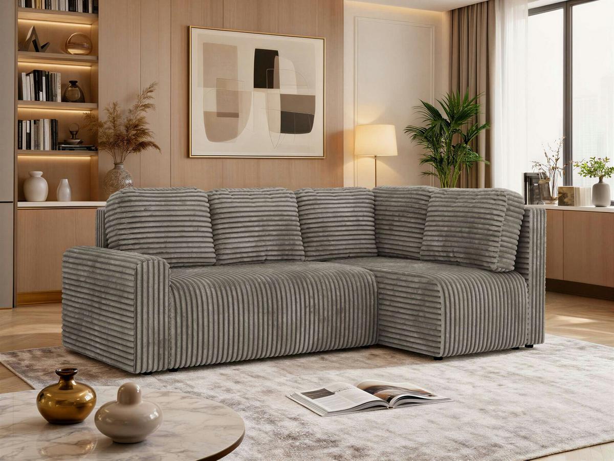 ECKSOFA NESSARO COR L - Hellbraun Cord - Rechts - Hellbraun/Schwarz, Kunststoff/Textil (240/151cm) - MKS
