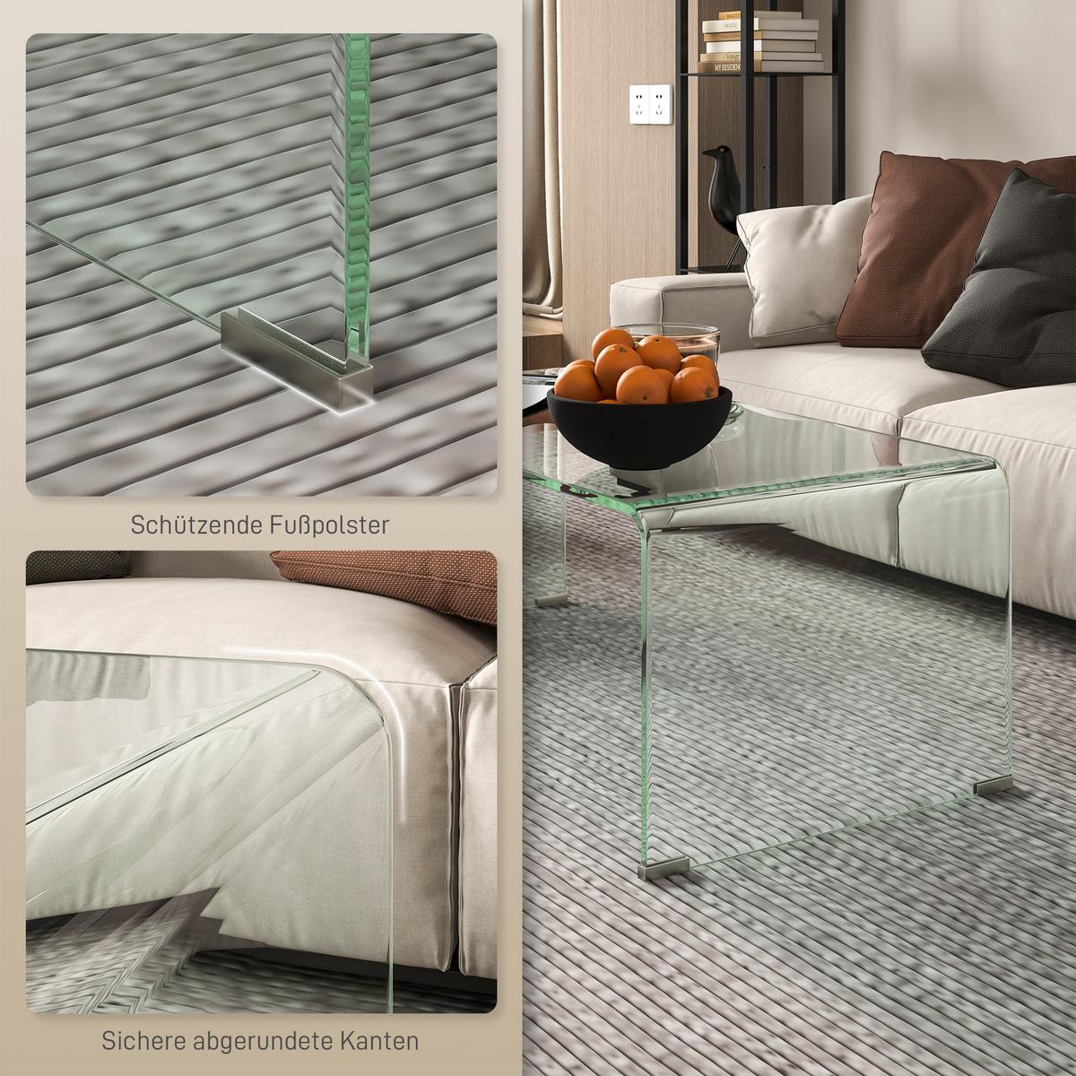 COUCHTISCH Beistelltisch aus gehärtetem Glas Moderner Kaffeetisch Transparent - Transparent, Glas (80/45/35cm) - HOMCOM