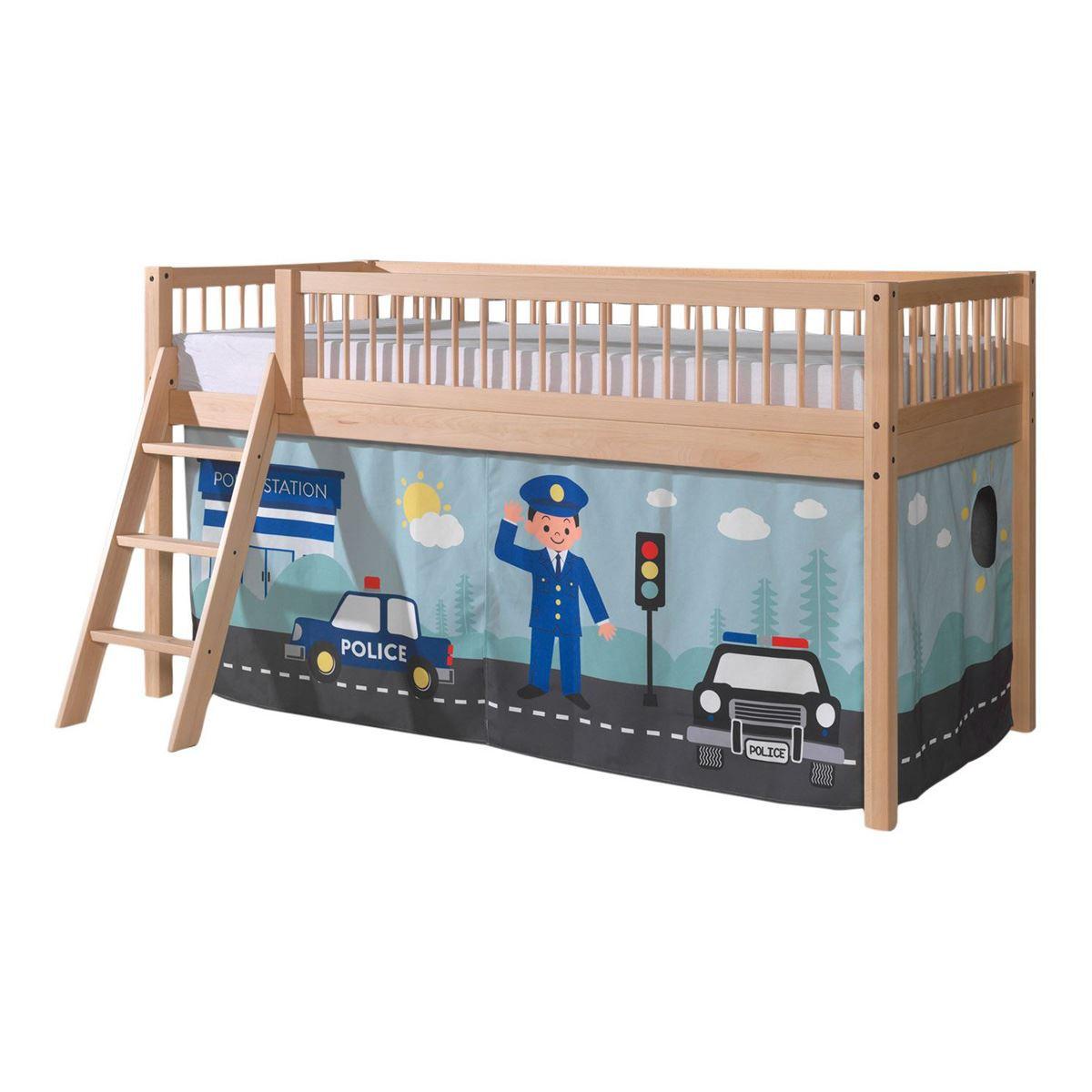 HALBHOHES BETT Kelci 90x200 Textilset Police Buche Massivholz natur - Buchefarben, Holz (90/200cm) - 58aufmkessel