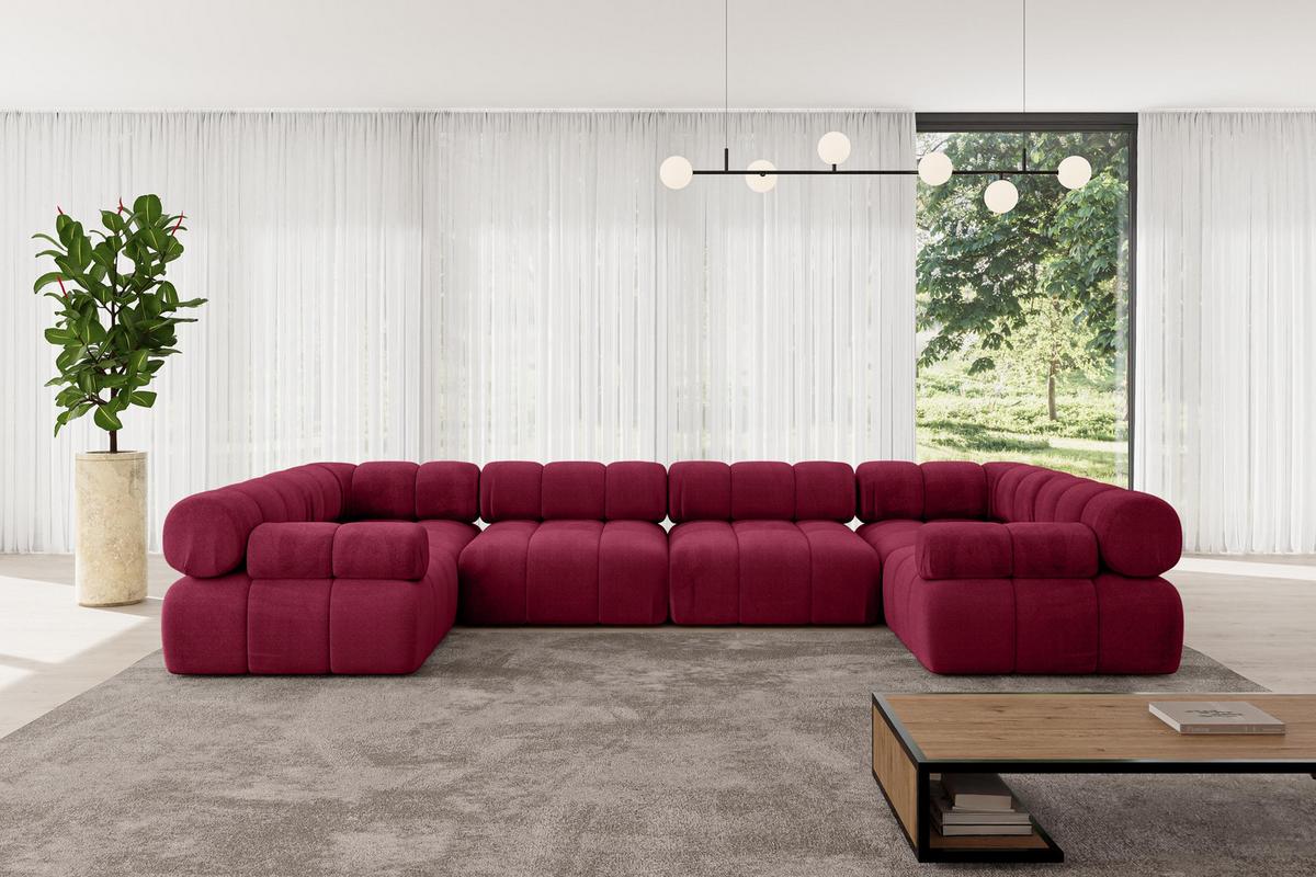 WOHNLANDSCHAFT modulares Sofa Birno-U2 - 380x190x70 cm Bordeauxrot Velours - Bordeaux, Holzwerkstoff/Textil (380/70/190cm) - ALTDECOR