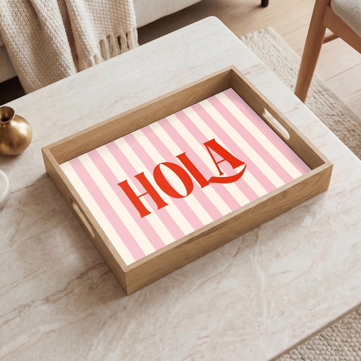 TABLETT Hola - Zitat - Streifen - Pastell - Rosa - Rot - Weiß 40x30 cm - Rosa, Holz (40/5/5cm) - OnlyWow