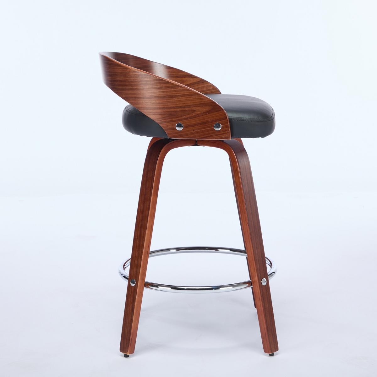 BARHOCKER SET 2 STK. Walnuss Holz Drehbar mit Polstersitz Schwarz - Schwarz, Leder (48/77.5/46.5cm) - Urban Meuble