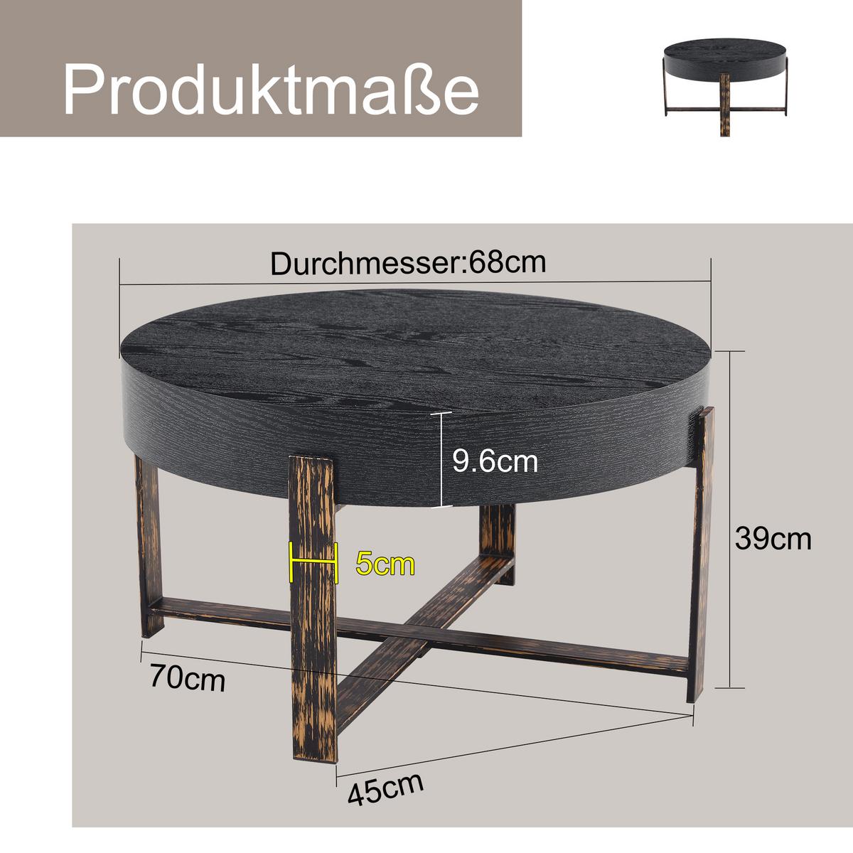 COUCHTISCH holzoptik schwarz kreuzgestell stabil - Schwarz, Holzwerkstoff (68/68/39cm) - Urban Meuble