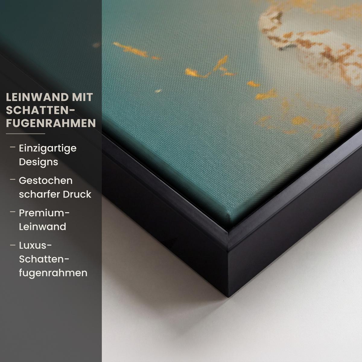 LEINWAND Bilder mit Rahmen - Frau - Porträt - Gold - Luxus - Blau - 150x100 - Türkis, Textil (150/100cm) - MuchoWow