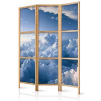 PARAVENT Japanischer 3-tlg 135x172 cm Wolken 3D - Blau, Holz/Textil (135/172/3cm) - Muralo