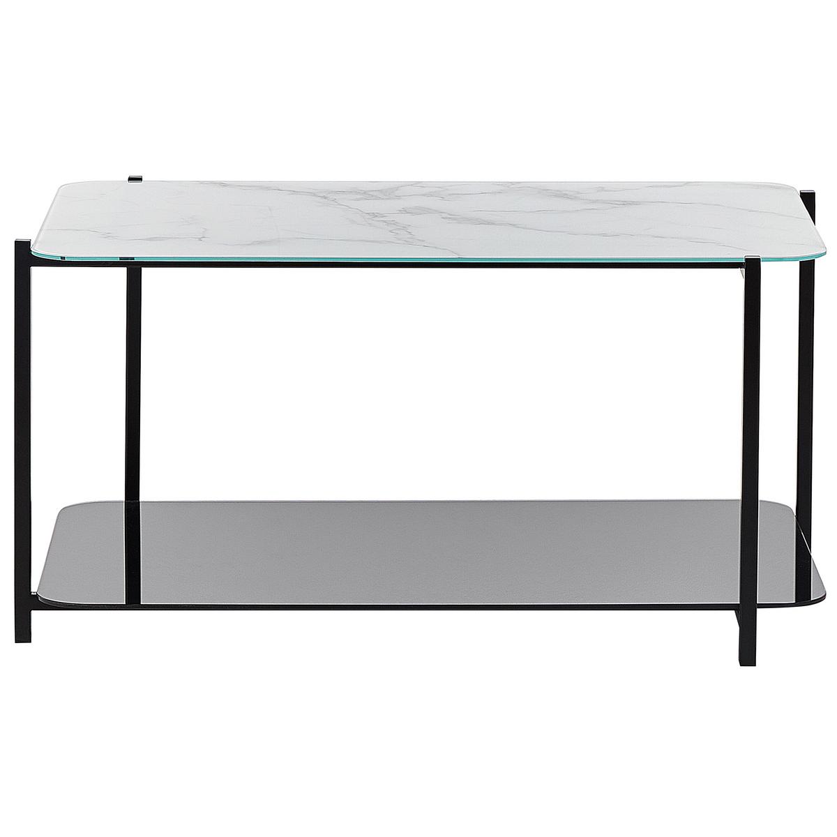 COUCHTISCH Marmor Optik weiß/schwarz rechteckig Gloster - Schwarz/Weiß, Glas (47/77/40cm) - Beliani