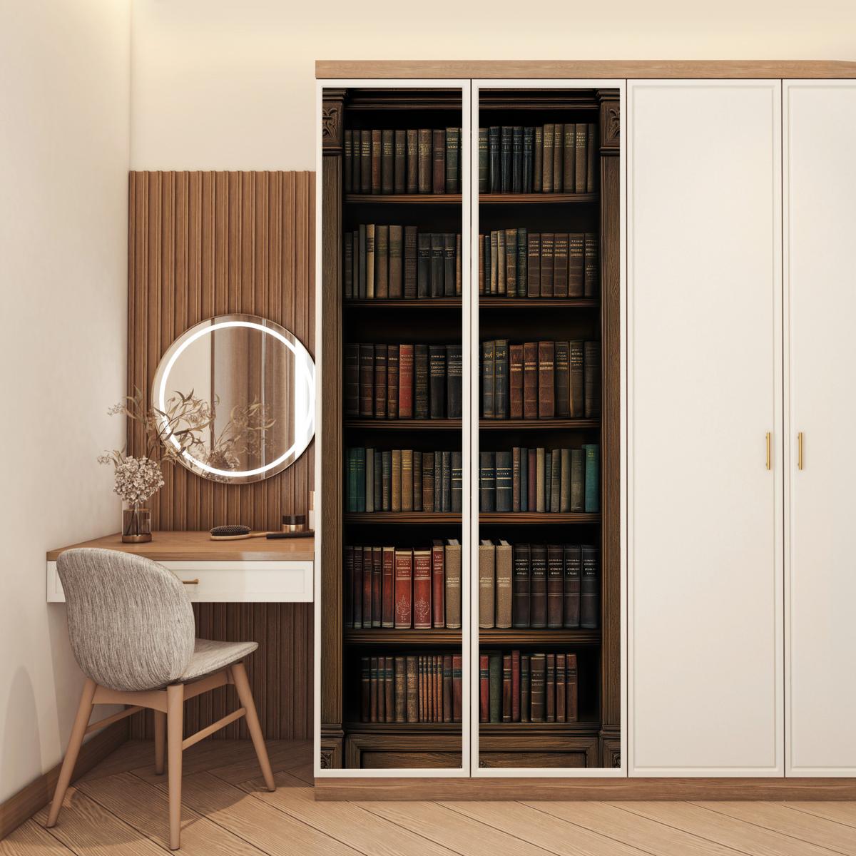 TÜRAUFKLEBER Bücherregal - Vintage - Braun 90x235 cm - Türtapete - Nussbaumfarben, Kunststoff (90/0.1cm) - MuchoWow