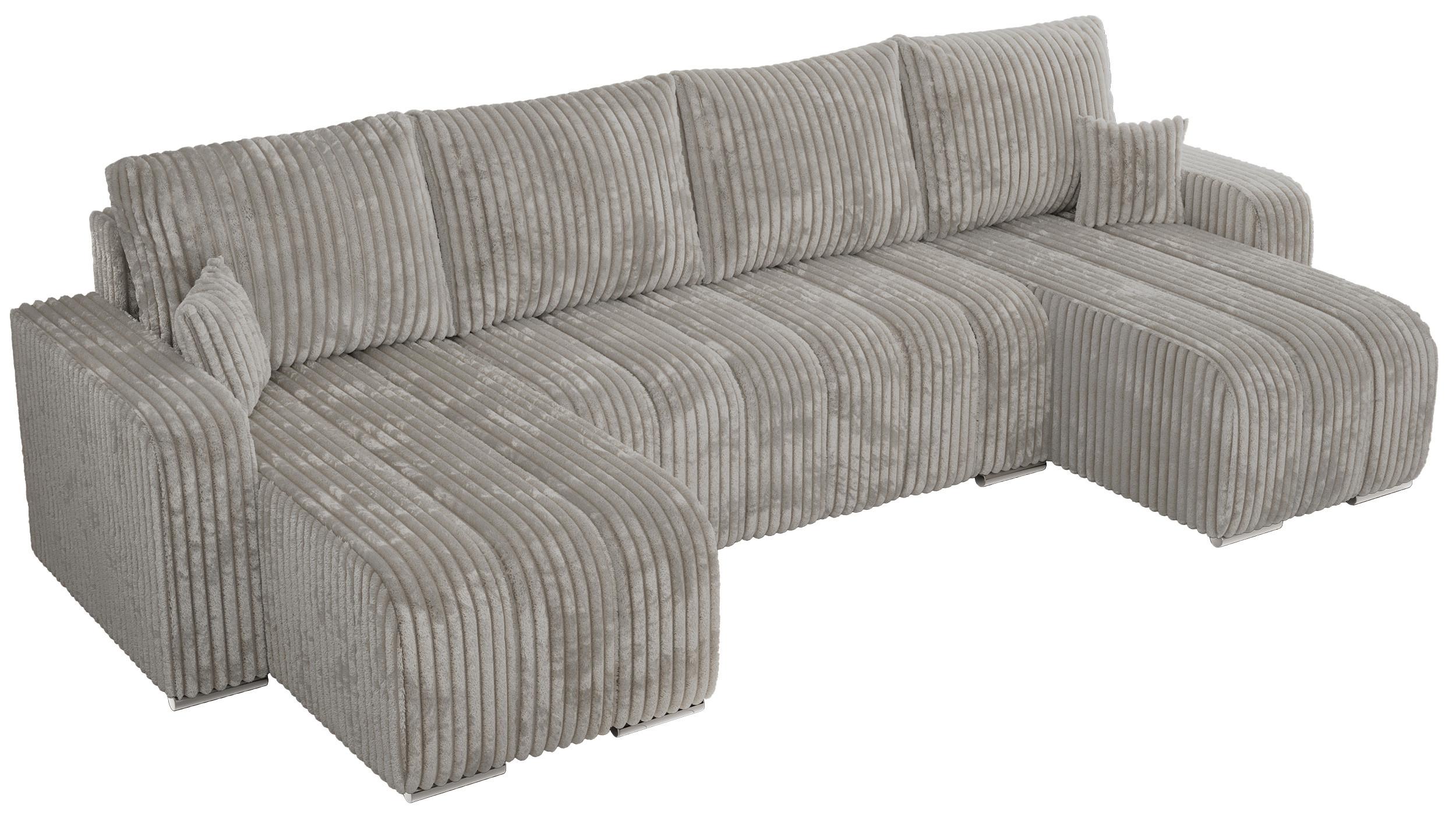 WOHNLANDSCHAFT KIRASSO U Hellgrau Cord - Hellgrau/Grau, Textil/Metall (320/86/147cm) - MKS