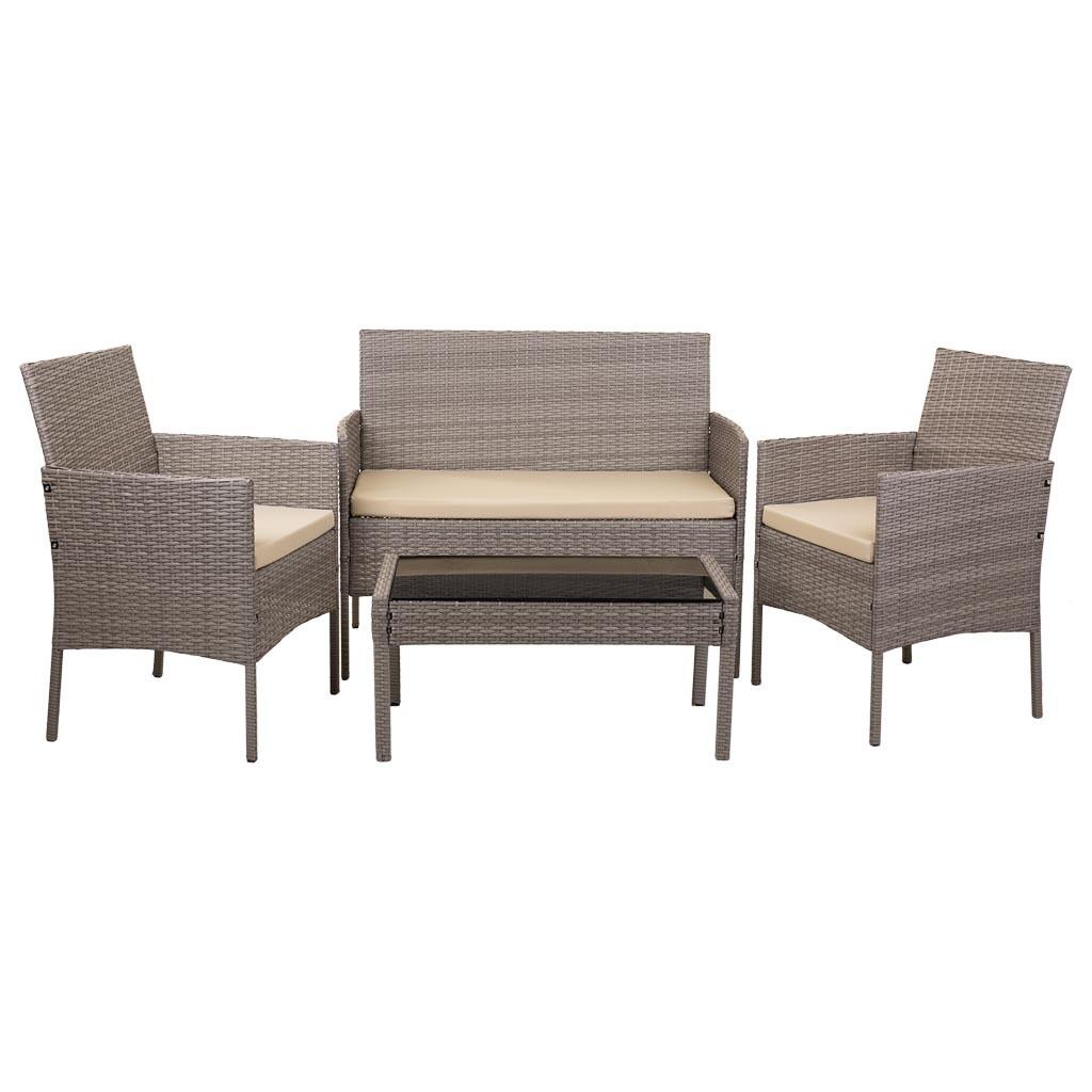 TISCH, SOFA und SESSEL, 4-tlg, grau - Grau, Naturmaterialien - Wanderlust