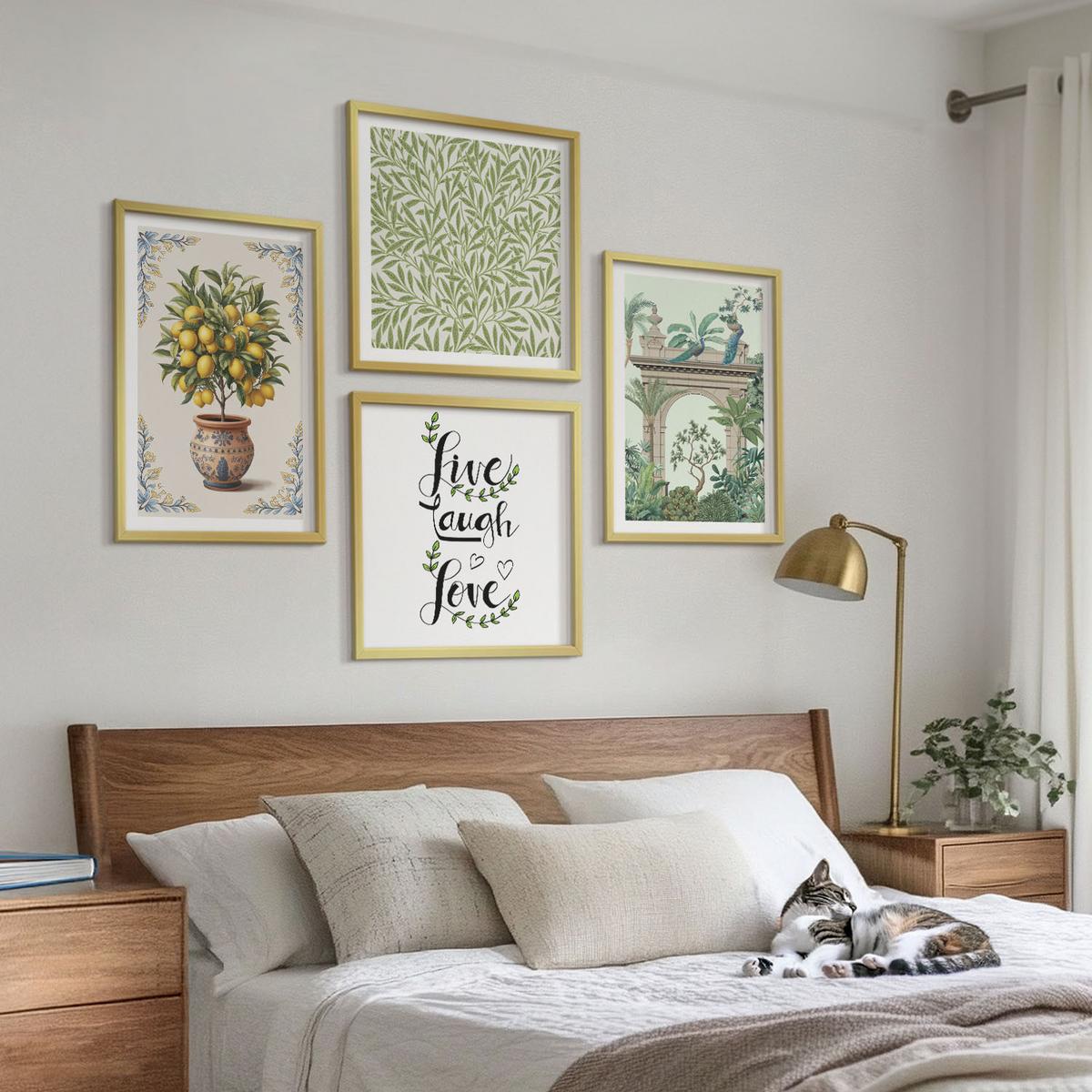 BILDER SET 4er Set - 50x50 cm & 40x60 cm Goldrahmen - Grüne Blätter exotischer Pflanzen - Goldfarben, Kunststoff (50/50cm) - TULUP