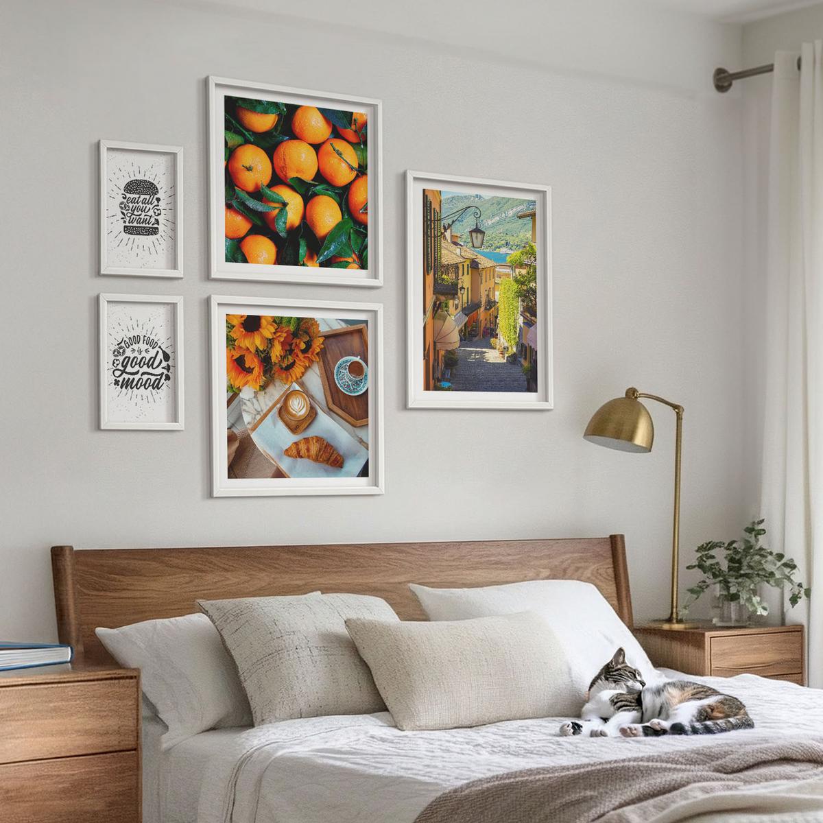 BILDER SET 5er Set - 50x50 cm & 20x30 cm & 40x60 cm Weißer Rahmen - Juicy Oranges Kitchen - Weiß, Kunststoff (40/60cm) - TULUP