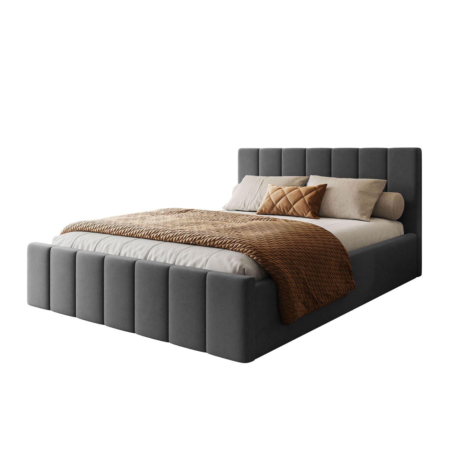 POLSTERBETT ELISE 90x200 cm Jasmine 96, Kopfteil 95 cm, 17 Holzlatten - Grau, Textil (90/200cm) - Lookway