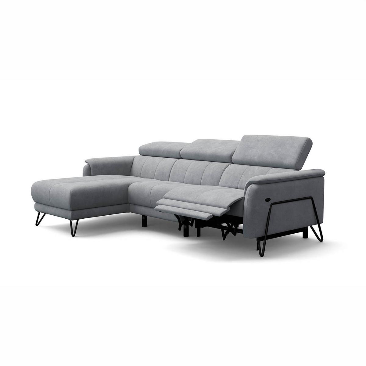 ECKSOFA RODEN 4-Sitzer mit Relax, hellgrau, Veloursstoff - Hellgrau, Holz/Textil (268/92cm) - Wozimo