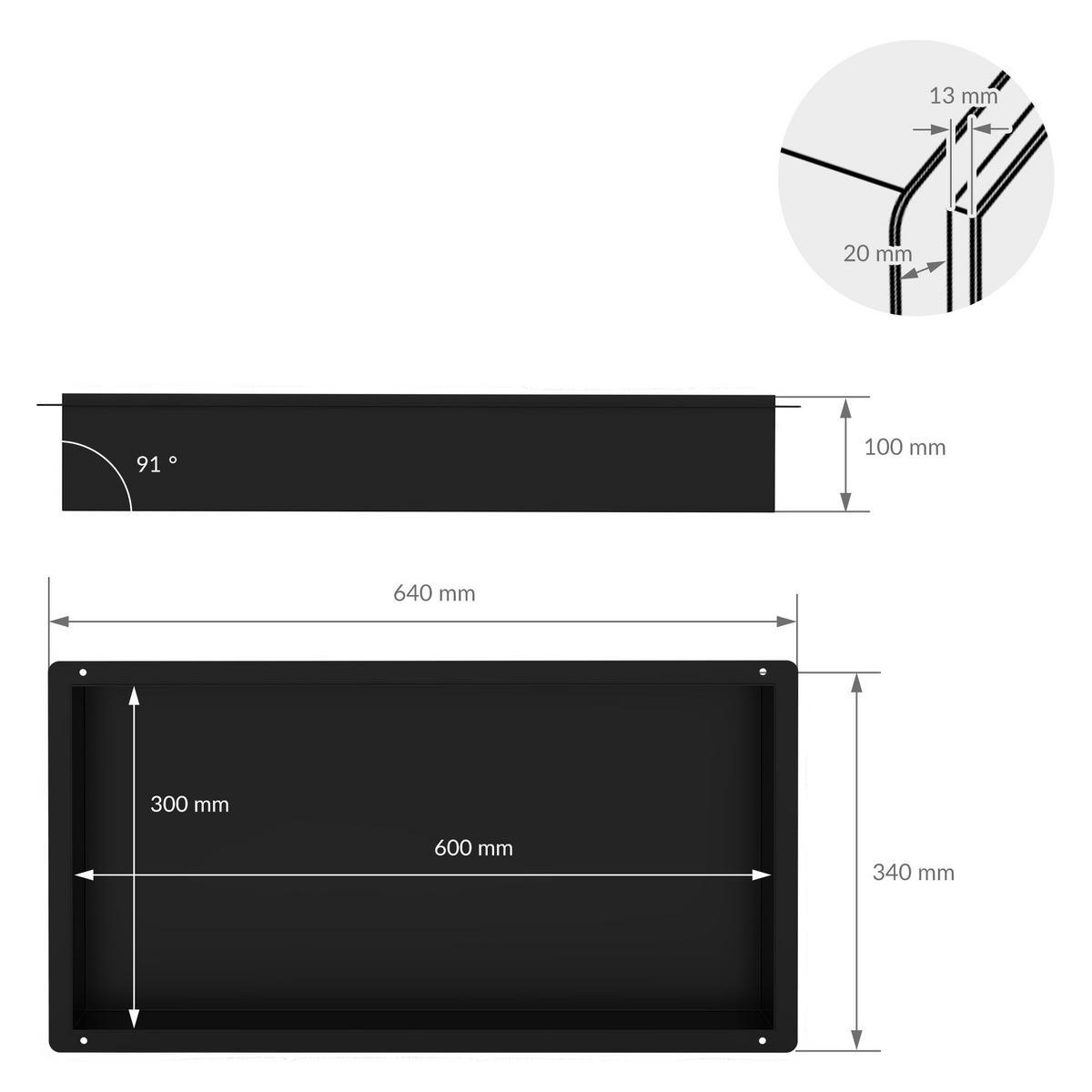 DUSCHNISCHE Schwarz 60/30 cm - Schwarz, Metall (60/30/10cm) - LuxeBath