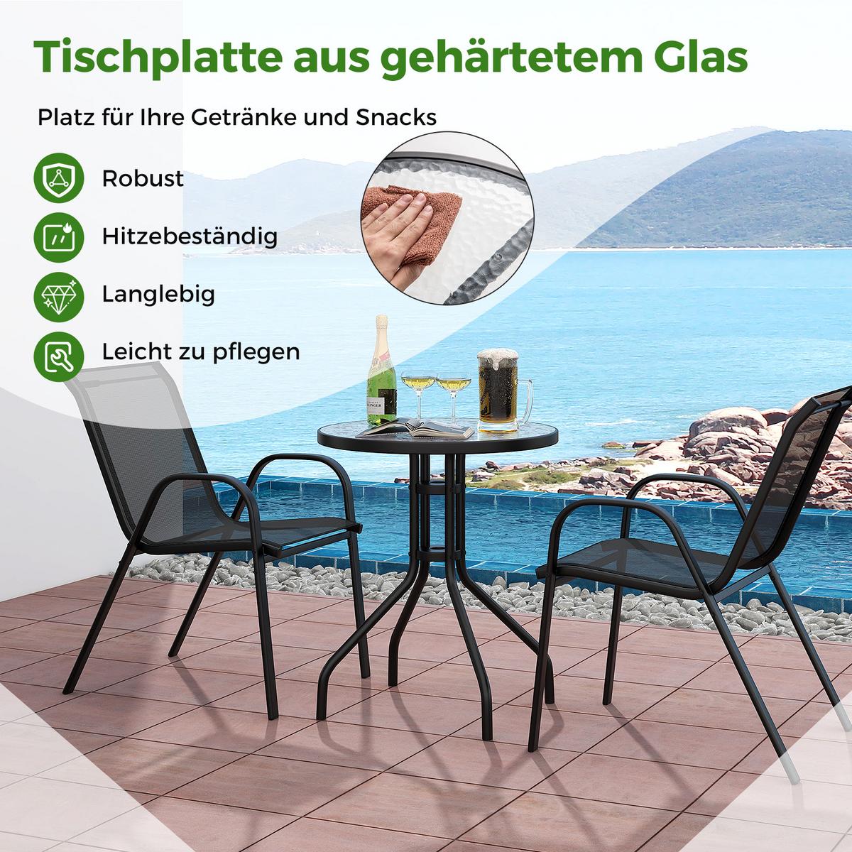 BALKONMÖBEL Set Balkon(3-teilig) - Grau, Metall (67/83/55cm) - COSTWAY