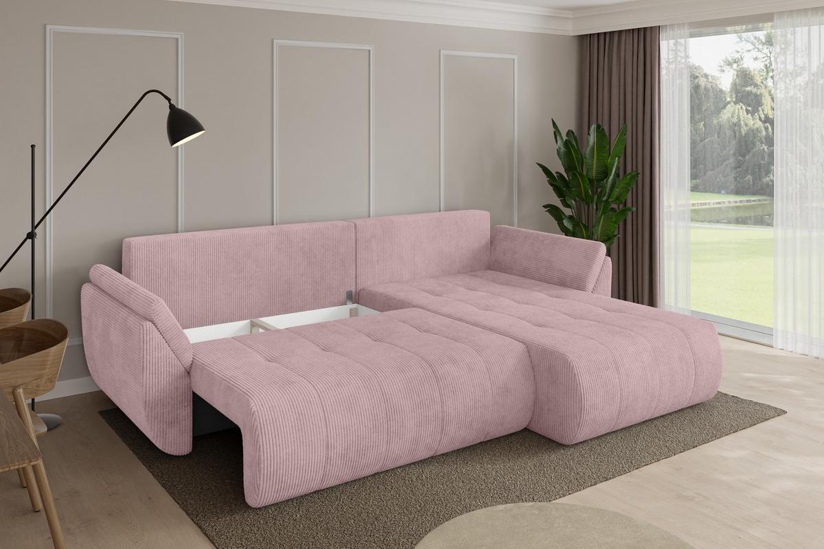 ECKSOFA mit Schlaffunktion Ottomane Rechts TOKO-L 277x194x86 Rosa Cord - Schwarz/Rosa, Holzwerkstoff/Kunststoff (277/194cm) - ALTDECOR
