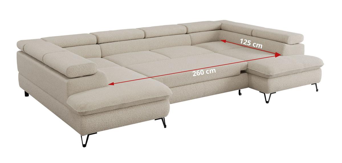 WOHNLANDSCHAFT PEDRO U Boucle Beige - Beige/Schwarz, Textil/Metall (346/76/208cm) - MKS
