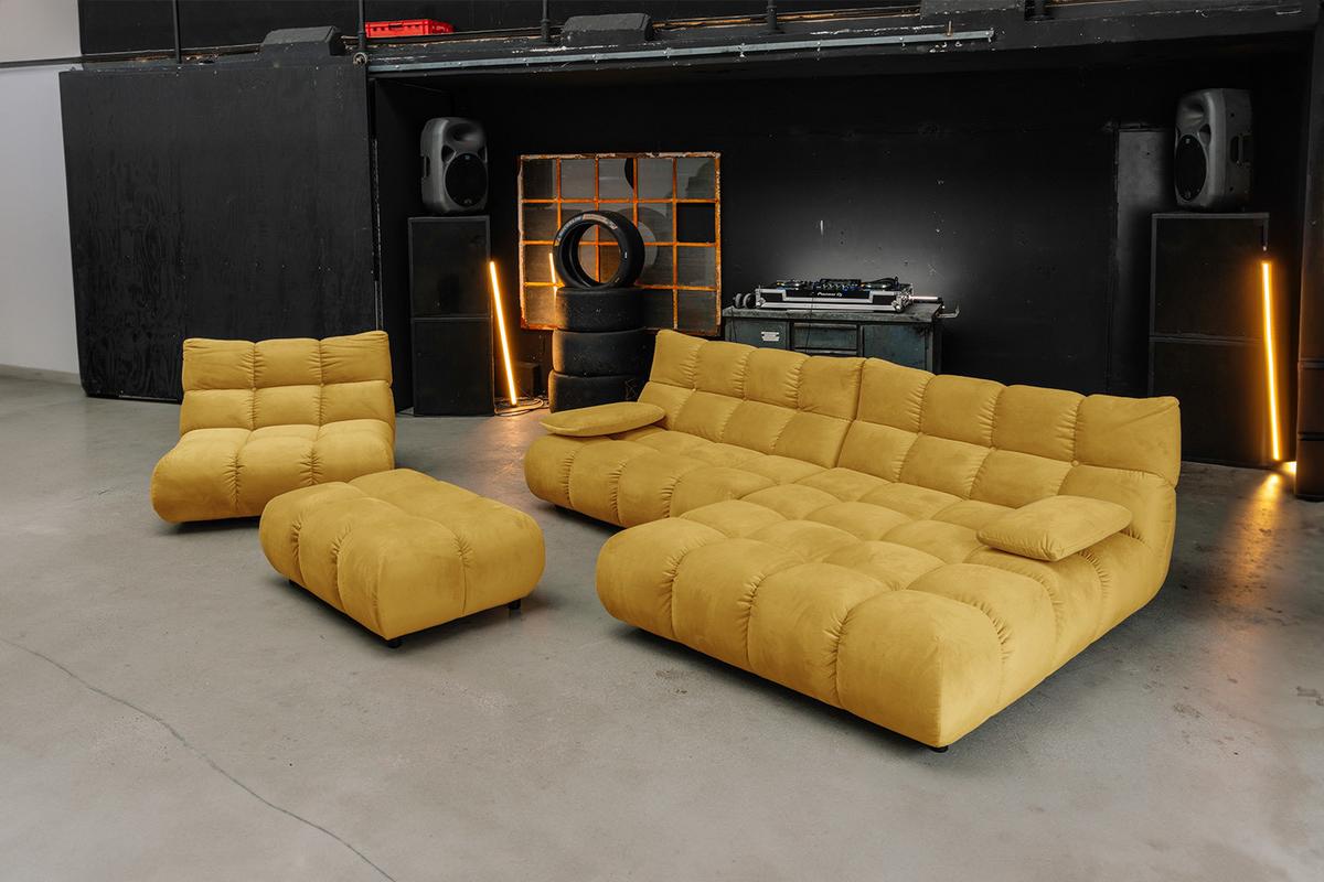 SITZGRUPPE VIVIEN 3ER SET Gelb Velvet (1er-Set) - Currygelb/Gelb, Kunststoff/Textil (359/85/510cm) - KAWOLA