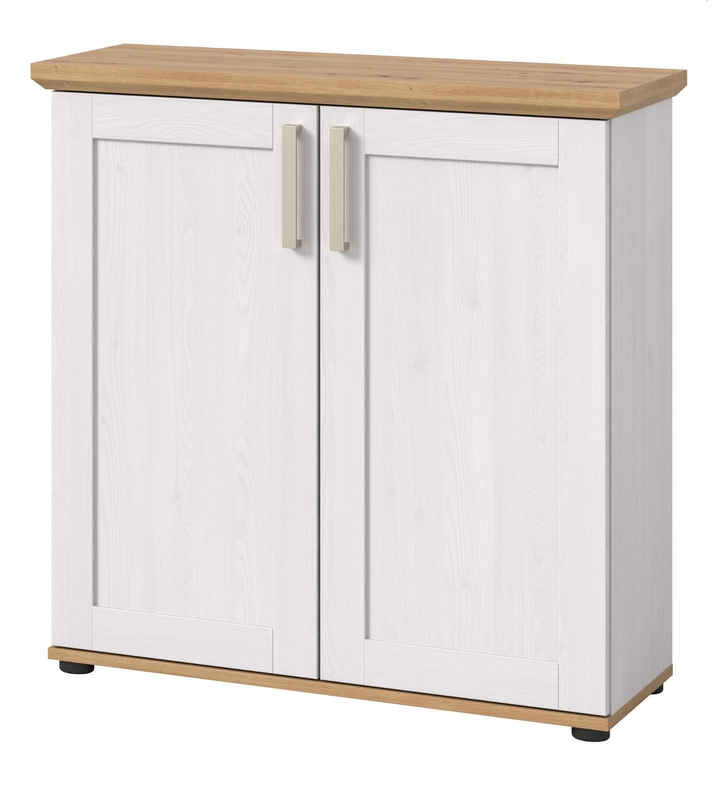 KOMMODE weiß Lärche, Eiche Artisan 84 cm, Highboard Landhaus Stil - Silberfarben/Schwarz, Holzwerkstoff/Kunststoff (84/88/37cm) - Inn.Furn