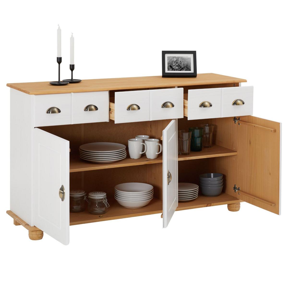 APOTHEKERKOMMODE COLMAR weiß/braun - Weiß/Braun, Holz (134/80/39cm) - IDIMEX
