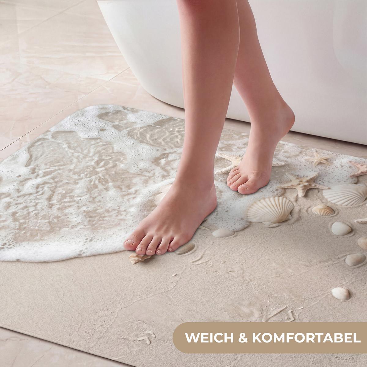 BADEMATTE Muscheln - Seesterne - Strand 60x90 cm - Sandfarben/Creme, Textil (60/90cm) - OnlyWow