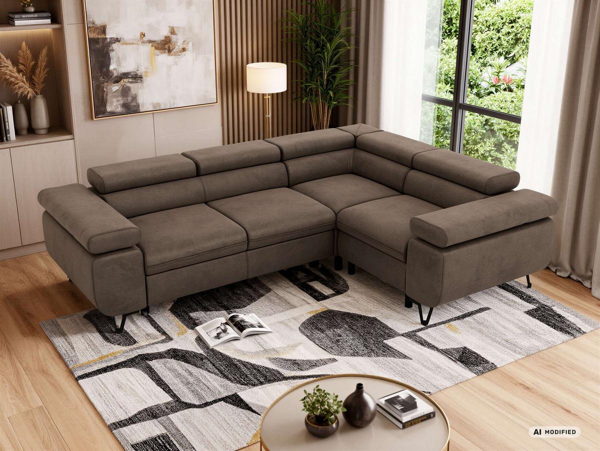 ECKSOFA FALCO L - Braun Velvet - Rechts Seite - Dunkelbraun/Schwarz, Textil/Metall (268/197cm) - MKS