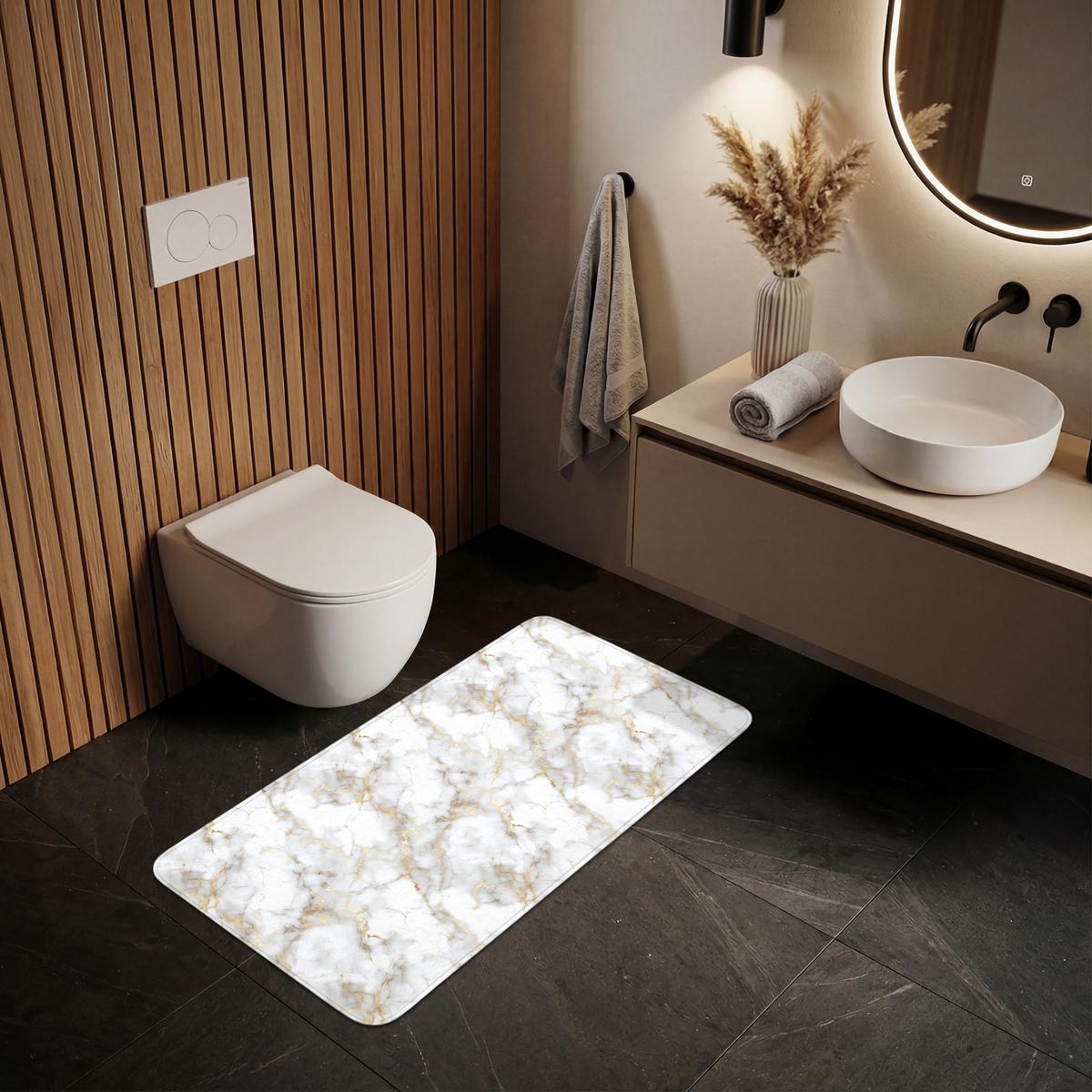 WC-VORLEGER Goldene Adern - Marmor - Weiß WC Teppich 120x60 cm - Weiß, Textil (120/1cm) - OnlyWow
