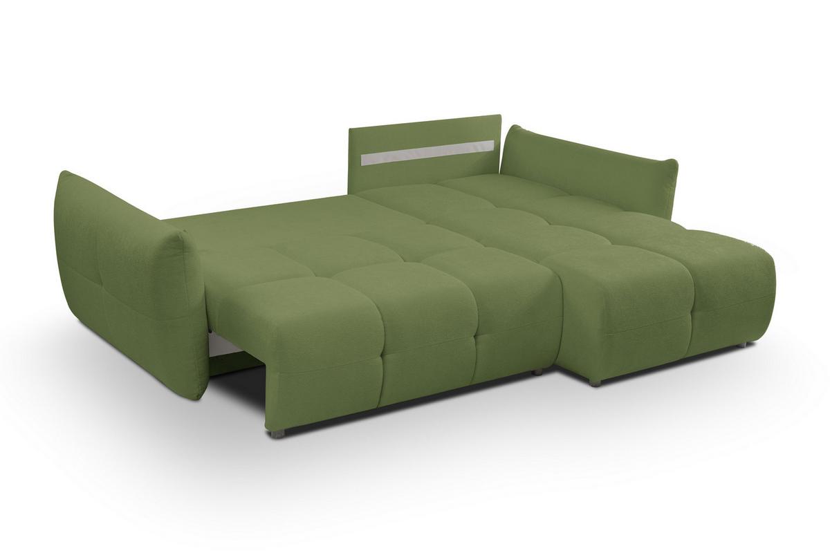 ECKSOFA MODA S Grün Geflochtener Stoff mit Schlaffunktion - Grün, Holz (257/177cm) - MASSENO