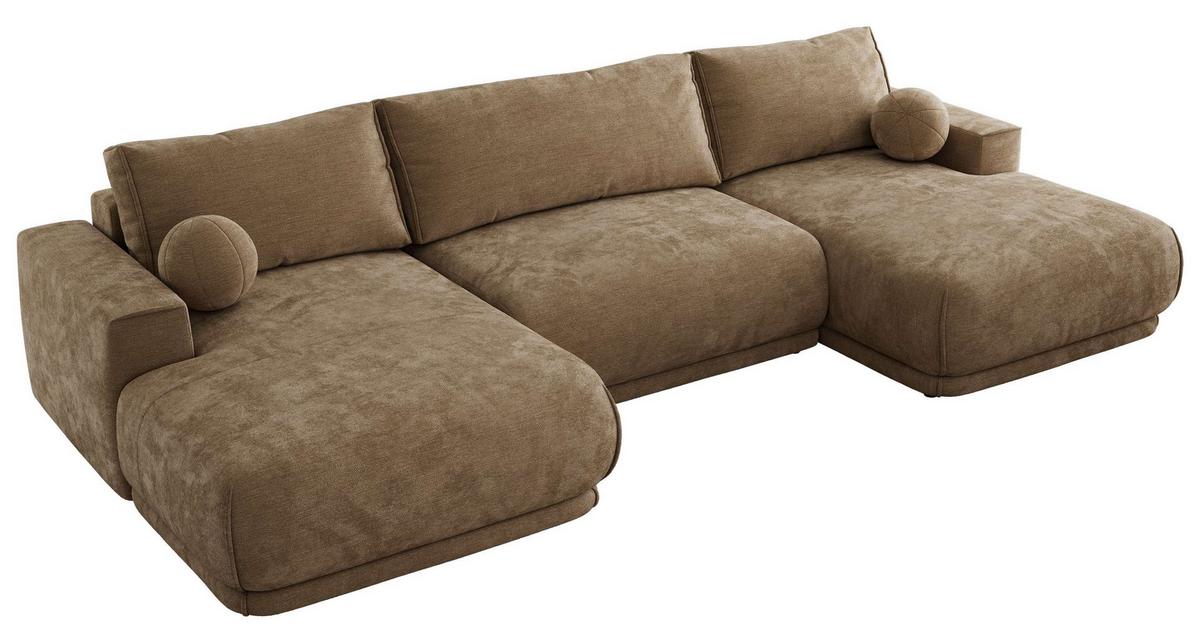 WOHNLANDSCHAFT RINA U Braun Schenille glatt - Schwarz/Braun, Kunststoff/Textil (360/85/170cm) - MKS