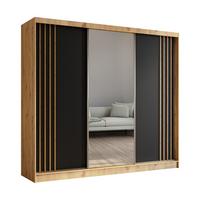 SCHWEBETÜRENSCHRANK NELVIA 240/216/61 cm 3-türig mit Spiegel Eiche Artisan - Schwarz/Eiche Artisan, Holzwerkstoff (240/216/61cm) - MASSENO