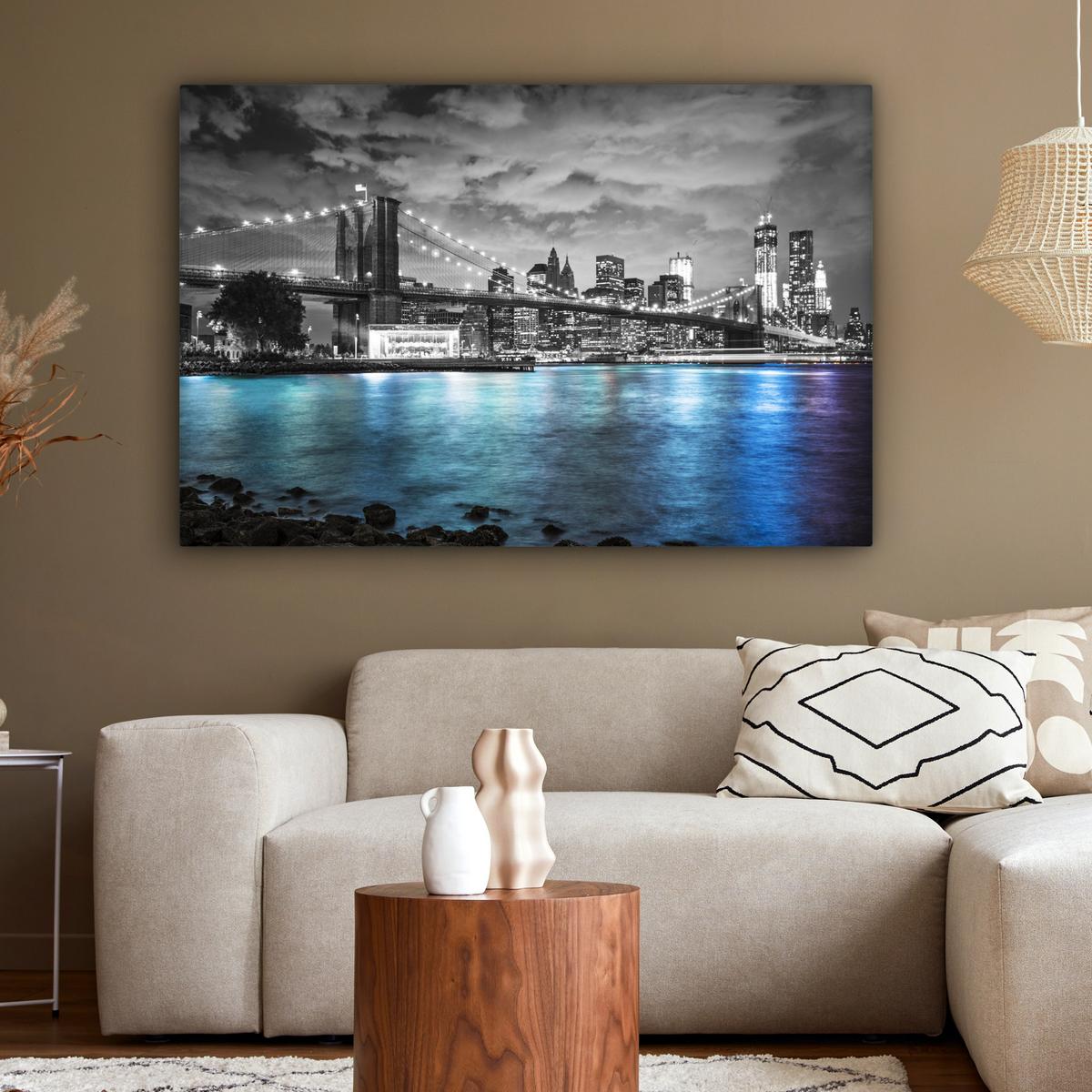 LEINWANDBILD New York - Skyline - Stadt - Blau Groß 140x90 cm - Blaugrau, Textil (140/90cm) - MuchoWow