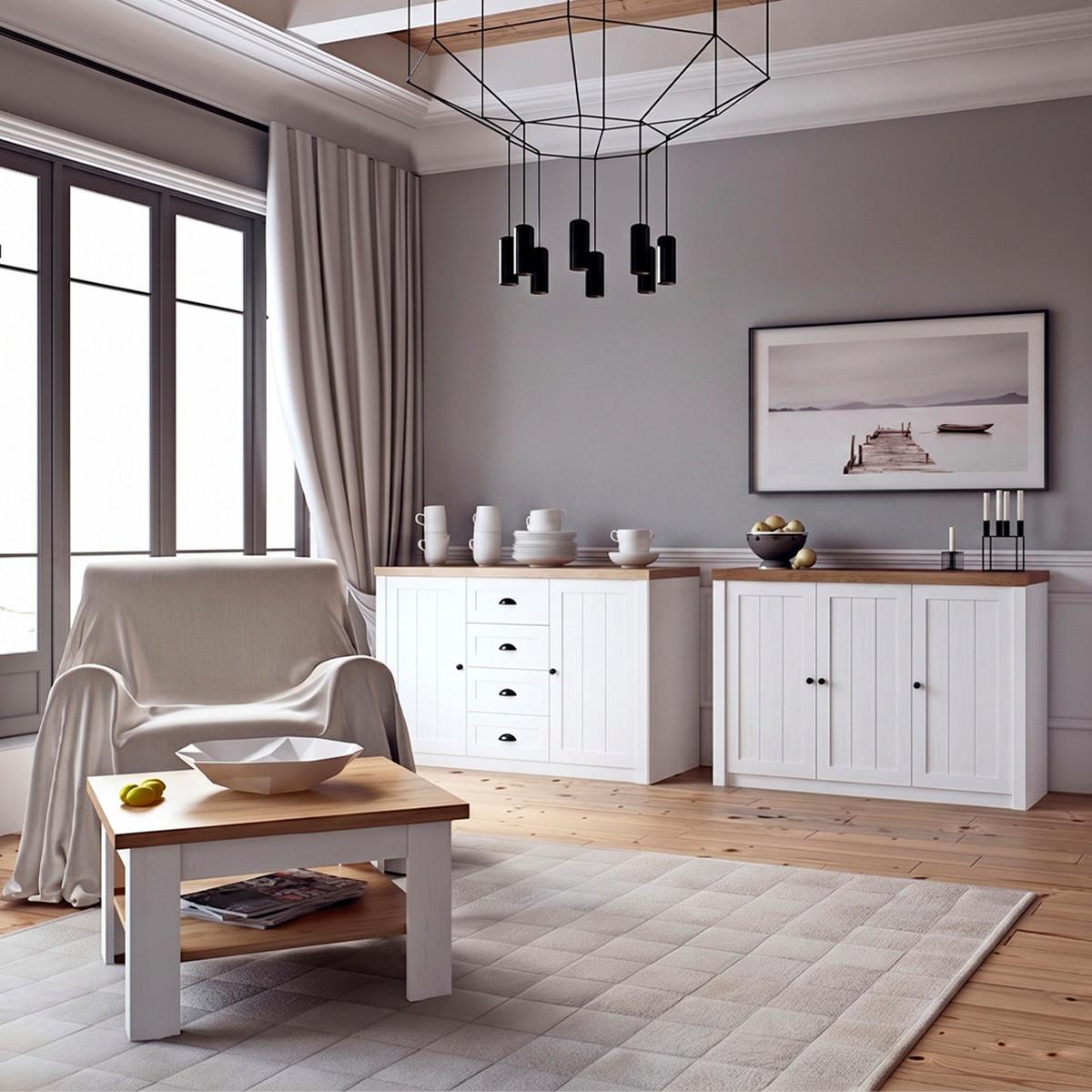 SIDEBOARD Léandre Weiß und Holz - Weiß, Holzwerkstoff (130.2/87.3/43.3cm) - Petits-meubles