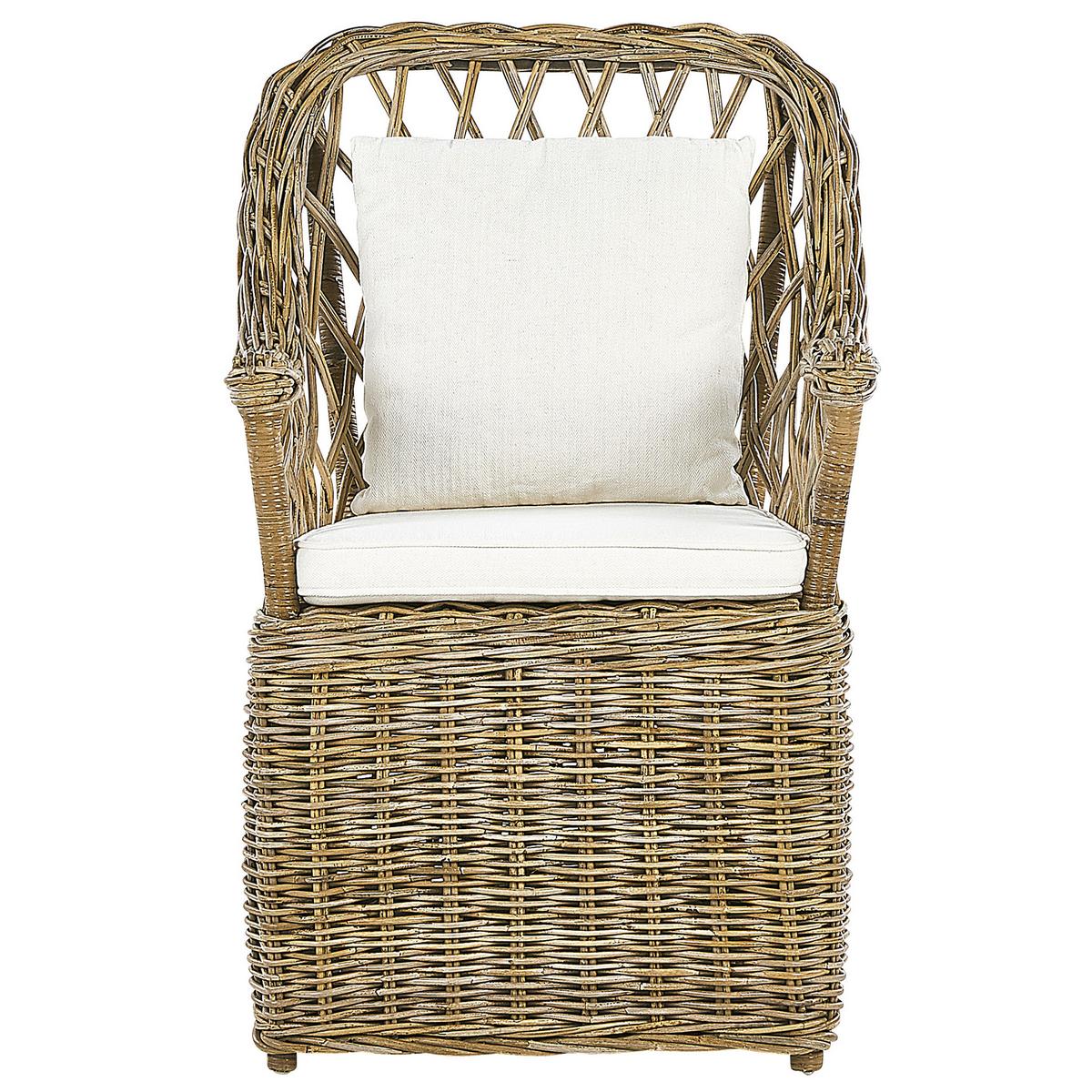 GARTENSESSEL Rattan natürlich Auflagen cremeweiß Maros - Beige/Naturfarben, Naturmaterialien (60/90/70cm) - Beliani