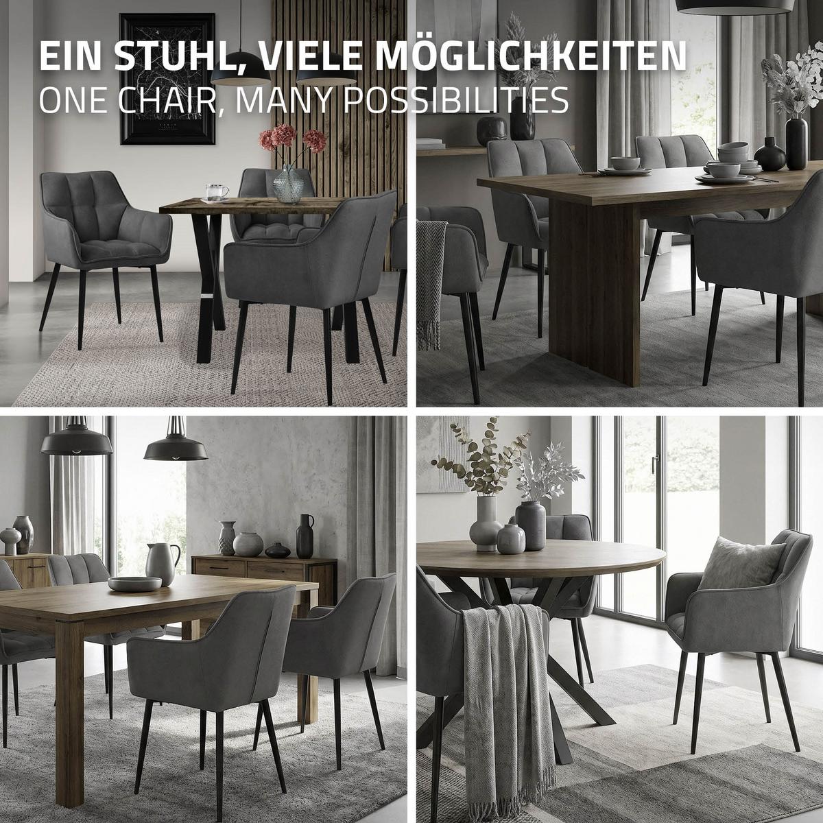 ESSZIMMERSTUHL Dunkelgrau Frotteestoff - Dunkelgrau/Schwarz, Textil/Metall (63/90/57cm) - ML-DESIGN