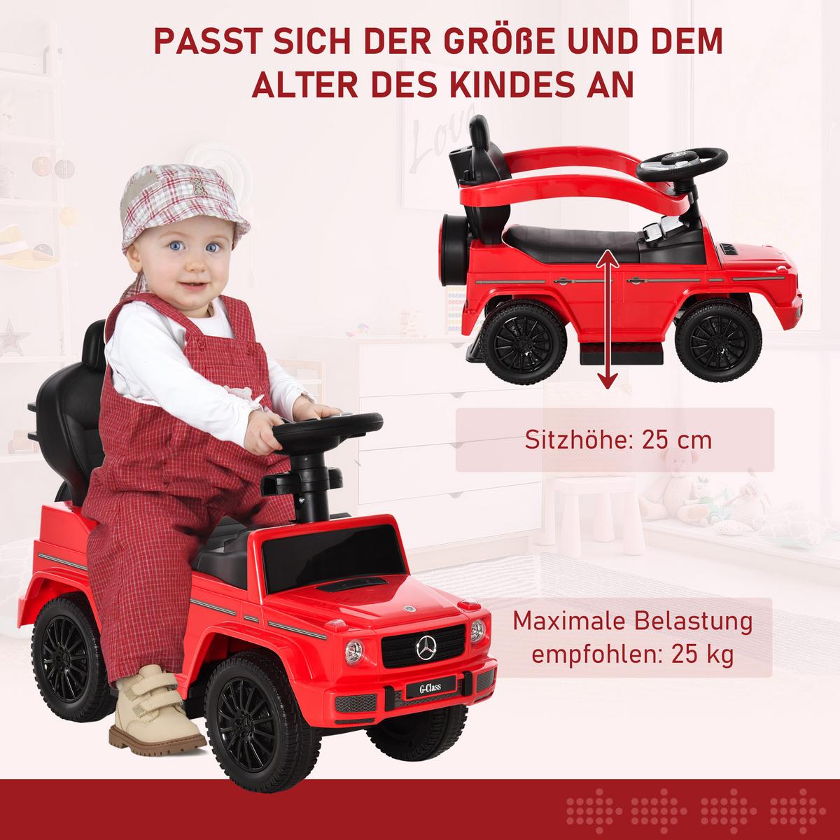 RUTSCHFAHRZEUG mit Sonnendach Rot - Rot, Kunststoff (85.5/40.5/95cm) - HOMCOM